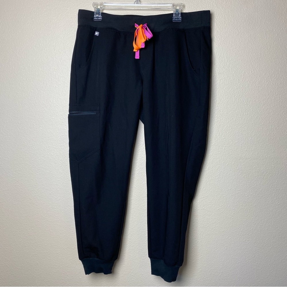 FIGS Zamora Jogger Pink and Orange Drawstrings - LP- Black